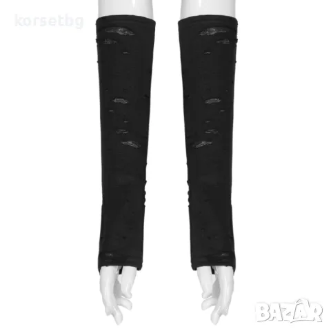 Черни ръкавици без пръсти с накъсан ефект и змийски мотив, 31 см- 9038, снимка 1