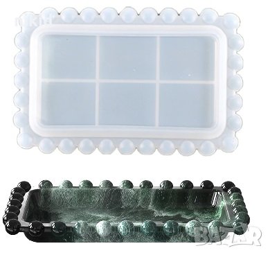 правоъгълен правоъгълник поднос чиния плато рамка с перли Bubble силиконов молд форма смола глина, снимка 3 - Форми - 35815906