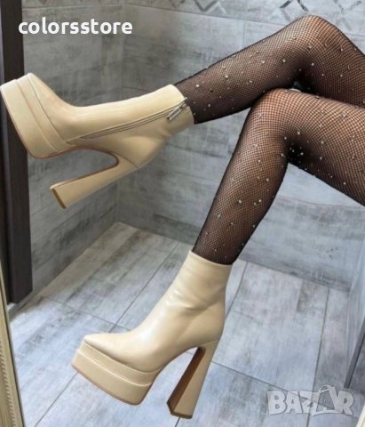 Боти на ток - бежова кожа - YSV1