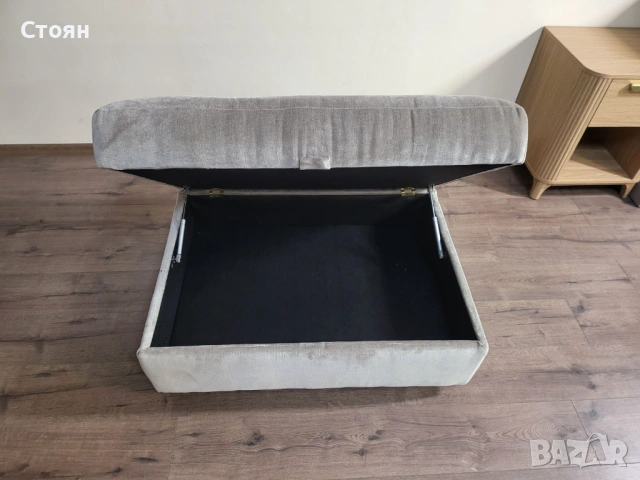 Бежова табуретка от плат с функция ракла, снимка 3 - Дивани и мека мебел - 53868748