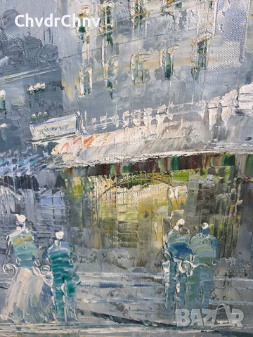 Green 101х71см/голяма картина масло върху платно/градски пейзаж-Париж/дървена рамка, снимка 11 - Картини - 52549794