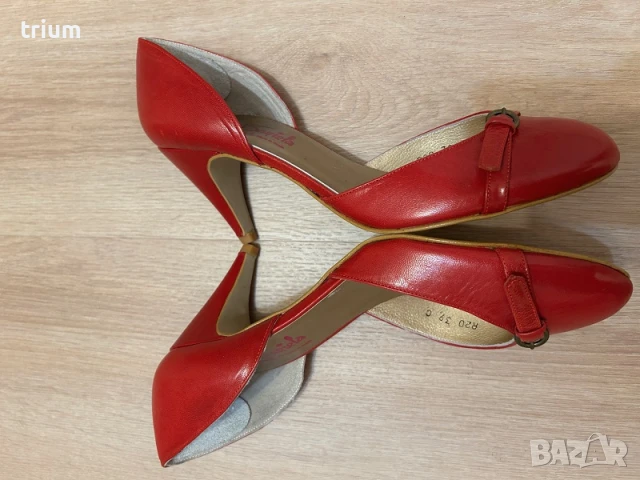 Елегантни дамски обувки с ток, естествена кожа, червен цвят, номер 39 , снимка 5 - Дамски обувки на ток - 50944285