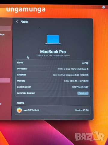 MacBook Pro 13-inch, 2017, Two Thunderbolt 3 ports, A1708, снимка 2 - Лаптопи за работа - 52999022