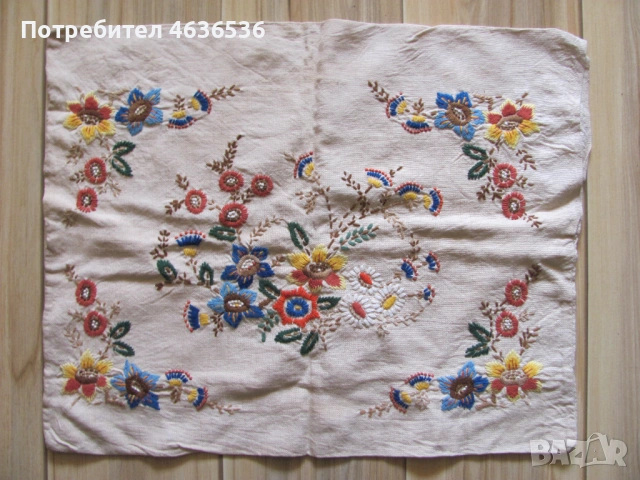Винтидж ленена възглавница -ръчна бродерия, 58х45см.