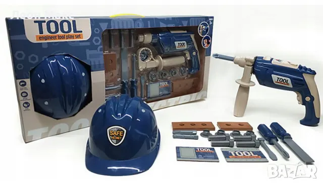 Голям комплект инструменти, с винтоверт, с каска, на батерии , снимка 3 - Образователни игри - 48373658
