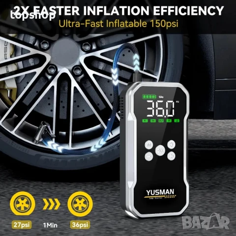 НОВ, ТЕСТВАН, ПЕРФЕКТЕН YUSMAN F03 5000A Джъмп стартер, jump starter + компресор за помпане на гуми, снимка 3 - Аксесоари и консумативи - 50556776