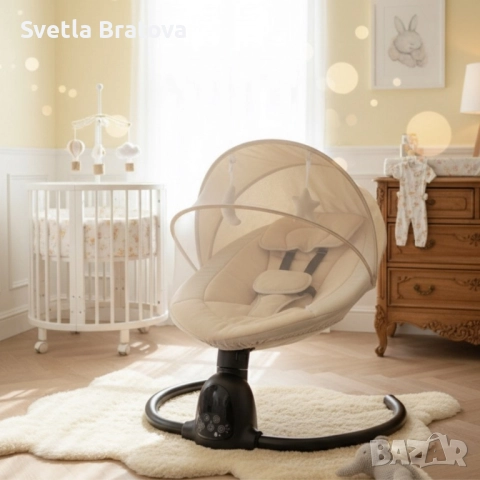 Интелигентен бебешки шезлонг с Bluetooth, дистанционно управление и автоматично люлеене, снимка 3 - Детски шезлонги - 52404992