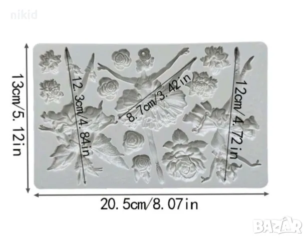 Момиче балет балерина фея танц цветя роза рози голям силиконов молд форма фондан шоколад гипс декор , снимка 3 - Форми - 48264779