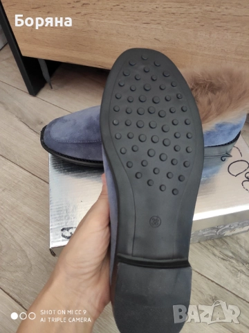 Нови дамски сини лоуфъри с естествен пух, снимка 8 - Дамски ежедневни обувки - 52235129