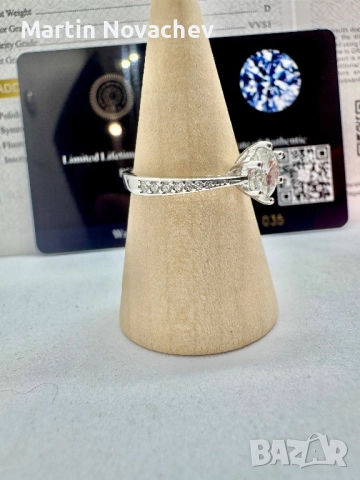 Сребърен пръстен с мойсанит (Диамант) 1 карат, снимка 4 - Пръстени - 51516731