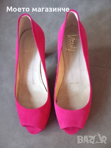 Vienty – елегантни обувки от естествен велур, цвят фуксия, № 38, снимка 3 - Дамски обувки на ток - 51998658