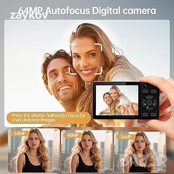 4K 64MP цифров фотоапарат с две камери, предна и задна камера с автофокус, компактна влог камера, снимка 4 - Фотоапарати - 52539691