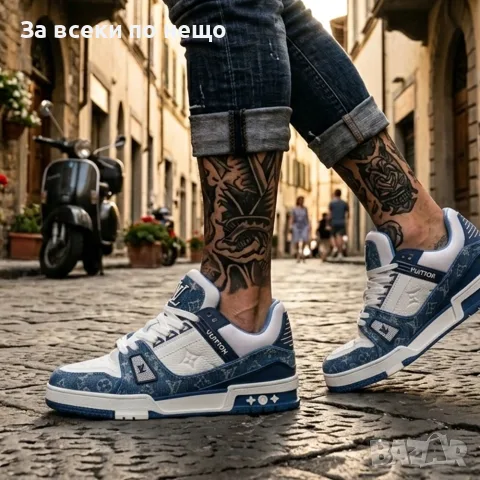 Louis Vuitton Унисекс👟Мъжки Маратонки👟Дамски Спортни Обувки👟Сникърси Цвят- Бяло и Синьо Код S466