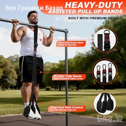 Нови Асистиращи ластици за набирания Heavy Duty Дръжки + ремъци за спорт, снимка 4 - Фитнес уреди - 53683300