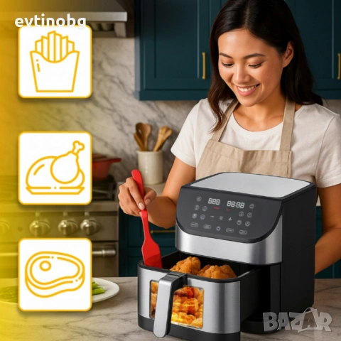 Фритюрник с горещ въздух XXL - 8 литра, 1800 W и 12 програми, снимка 5 - Кухненски роботи - 53808444