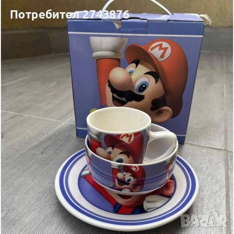 Детски порцеланов сервиз за хранене - СУПЕР МАРИО, 3 части