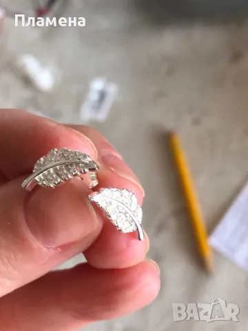 Сребърни обеци с цирконии цвете/ листа проба 925 , снимка 8 - Обеци - 48244654