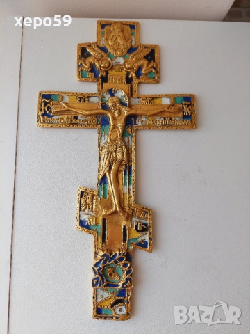 Антикварен бронзов кръст с позлата и емайл/Царска Русия/1850 год