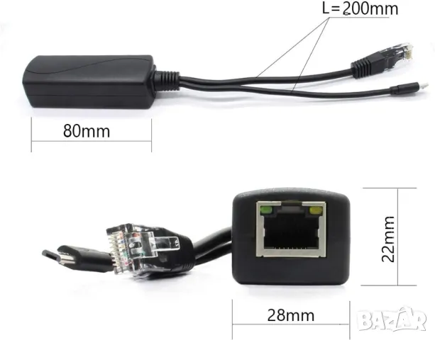 Сплитер PoE 48V към 5V 2,4A Micro USB + Data. За IP камери и др, снимка 3 - Други - 50316897