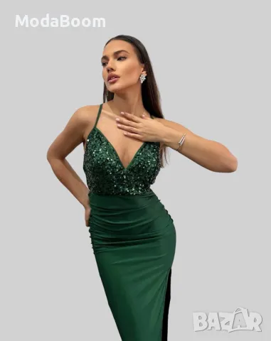 Зелена дамска дълга рокля , снимка 5 - Рокли - 48590871