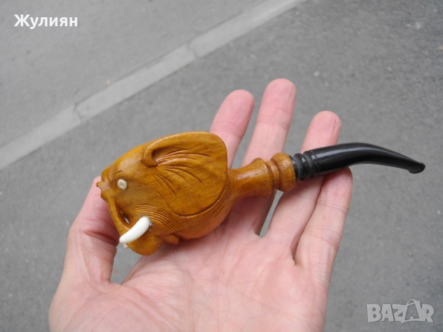 КОЛЕКЦИОНЕРСКА СТАРА ЛУЛА СЛОН ДЪРВОРЕЗБА БИВОЛСКИ РОГ , снимка 9 - Антикварни и старинни предмети - 51315883