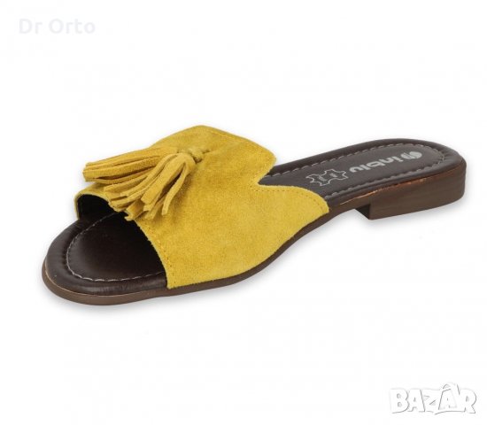 INBLU Италиански дамски чехли от естествен велур, Жълти, снимка 3 - Чехли - 35983868