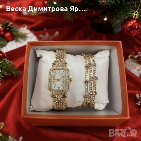 Луксозен дамски комплект: часовник и гривни в златист цвят, снимка 4 - Бижутерийни комплекти - 52561826