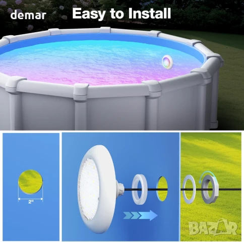 LED осветление за басейн LyLmLe с външна резба 5 см, 15W RGB, Ø190 мм, 12VAC, снимка 2 - Басейни и аксесоари - 51373150