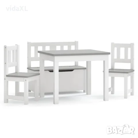 vidaXL Детски комплект от 4 части маса и столове бяло и сиво МДФ