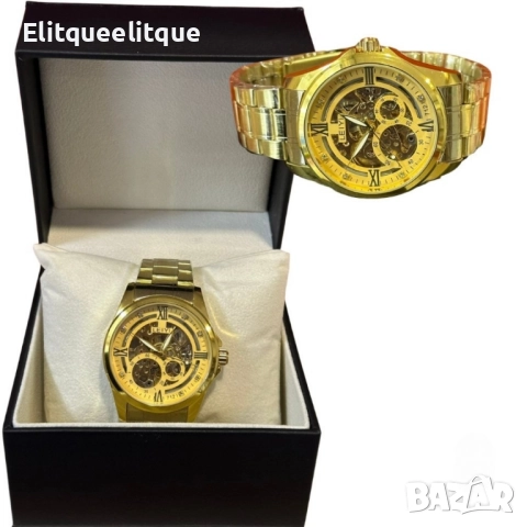 Златист мъжки часовник LEIYI с модерен дизайн циферблат, снимка 3 - Мъжки - 52055527