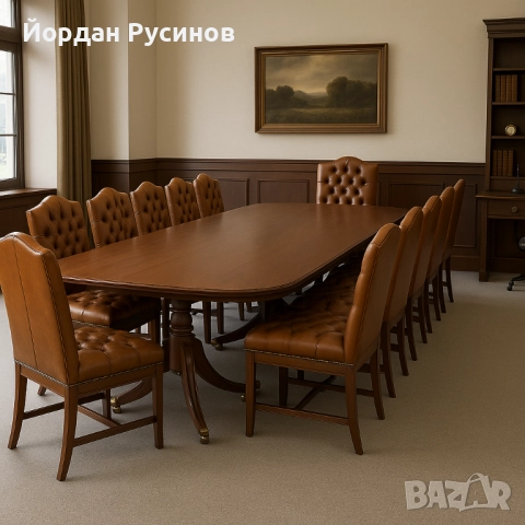 Оригинален луксозен комплект 12 Chesterfield стола с маса от махагон, снимка 3 - Столове - 52389880