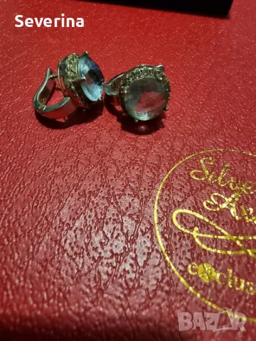 Нови,сребърни, масивни обеци със светлосин камък , снимка 5 - Обеци - 49041571