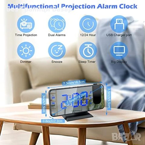 Нов Проекторен Будилник с Двойна Аларма и USB - Черен, снимка 3 - Друга електроника - 44498672