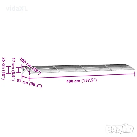 vidaXL Сенник за врата, сив, 400x100 см, поликарбонат, снимка 7 - Врати за баня - 56146234