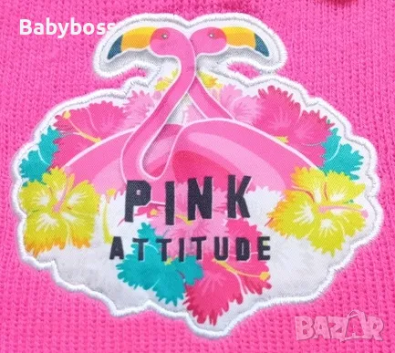 Комплект шапка, шал и ръкавици за момиче с Фламинго, снимка 2 - Шапки, шалове и ръкавици - 47679344