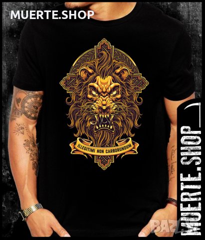 Черна тениска с щампа LION LATIN CROSS, снимка 1 - Тениски - 41168875