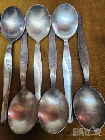 лъжици и ножове от мелхиор, мод. "Прилив", СССР, 2 х 6 броя, ново състояние, тежки/солидни, снимка 2 - Прибори за хранене, готвене и сервиране - 51601224