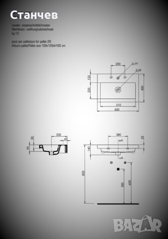 Мивка Ceramica TECLA 4001011 за баня супер качество, снимка 2 - Други стоки за дома - 40577814