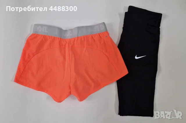 Nike къси панталони в оранжев цвят в комплект с черен клин, снимка 2 - Спортни екипи - 50488580