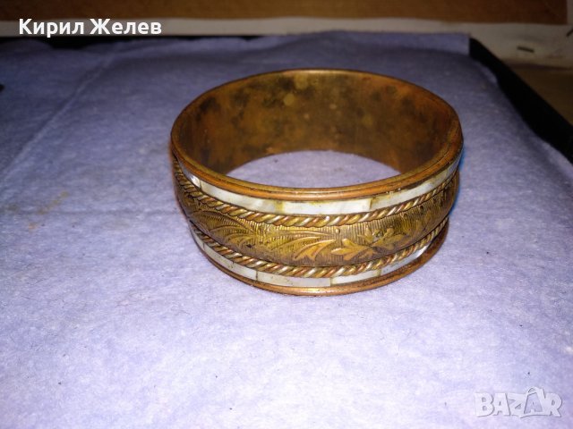 СТАРИННА БРОНЗОВА ФЛОРАЛНО ОРНАМЕНТИРАНА СЕДЕФЕНА РЕТРО ГРИВНА РЪЧНА ИЗРАБОТКА 2189, снимка 2 - Антикварни и старинни предмети - 41281228