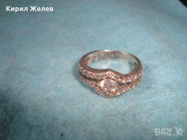 СТАР АНГЛИЙСКИ СКЪПОЦЕНЕН СРЕБЪРЕН АР НУВО ПРЪСТЕН СРЕБРО 925 с ФАСЕТИРАНИ ЦИРКОНИ 25836, снимка 3 - Пръстени - 35884667