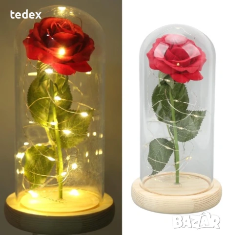 Вечна Роза в стъклен LED купол, 22 см.