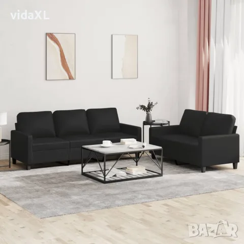 vidaXL Комплект дивани от 2 части с възглавници черен изкуствена кожа, снимка 2 - Дивани и мека мебел - 56146687