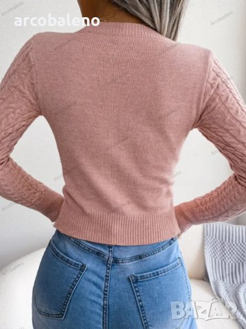 Дамски пуловер с изрязан дълъг ръкав с кръгло деколте, 3цвята - 023, снимка 14 - Блузи с дълъг ръкав и пуловери - 39894802