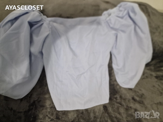 Ефектна блуза с буфон ръкави Л, снимка 2 - Блузи с дълъг ръкав и пуловери - 52330556