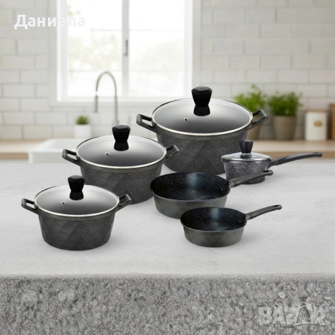 Премиум комплект съдове за готвене 12 части с мраморно покритие Cheffinger, снимка 5 - Съдове за готвене - 53122701