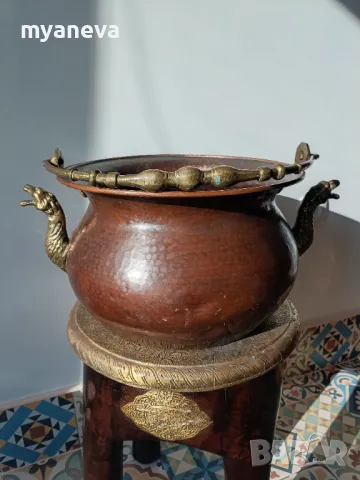 Vintage , медни казани с бронзови дръжки, дракони. , снимка 5 - Антикварни и старинни предмети - 50204317