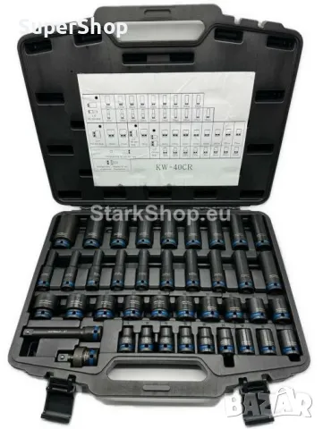  Професионален Комплект Ударни Стандартни + Дълбоки Вложки 40 части 1/2″ KRAFTWELLE, снимка 2 - Гедорета - 50236880