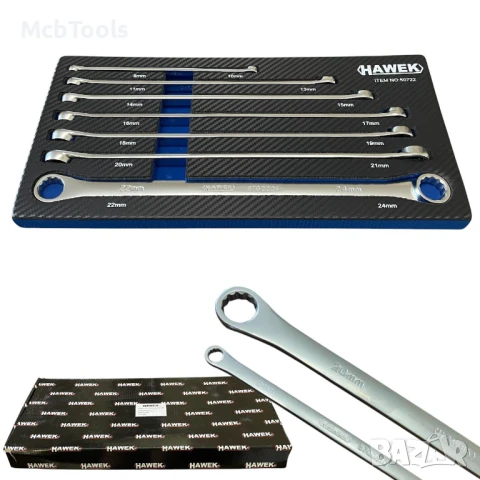 Комплект дълги прави звездогаечни ключове 8 – 24 мм 7 части Hawek