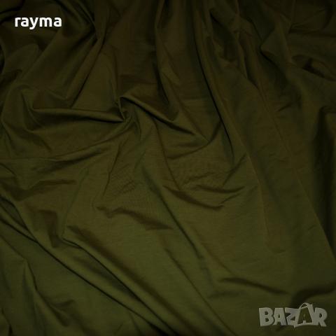 Плат маслено зелено мерсеризирано памучно трико, снимка 2 - Тениски - 36121963